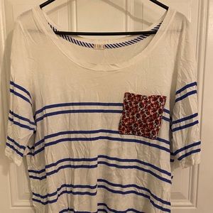 T.la 1/4 sleeve Striped tee with patterned pocket